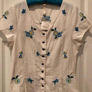 NWT Free People Floral Embroidered Cotton Peplum Top Size Medium